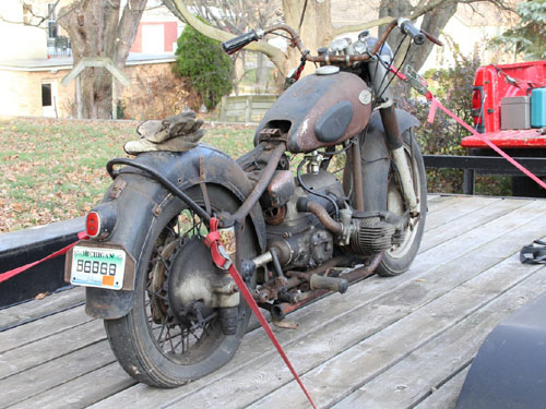 The Zundapp KS601 returning from storage after lightning strike, rear right.
