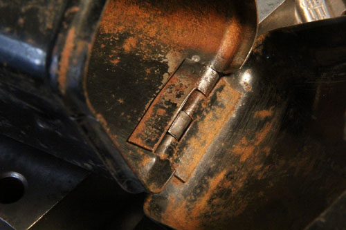 The Zundapp KS601 hinge assembled, awaiting welding.